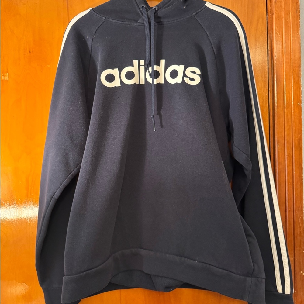 Adidas Dark Blue Hoodie with Cream Stripes